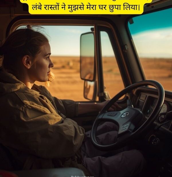 truck driver shayari in hindi with emotional lines about lambi sadkein, raat ka safar, tanhaai aur truck driver ki zindagi ke ehsaas