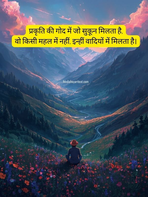 Best shayari on nature in Hindi with beautiful mountain landscape and inspirational Hindi nature quotes